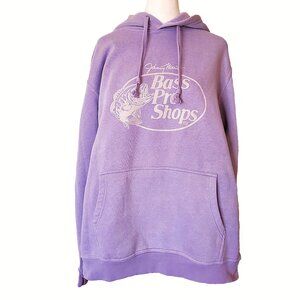 Bass Pro Shops Men's Purple Hooded Sweatshirt Hoodie Logo Kangaroo Pocket Sz M